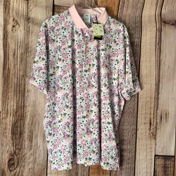 Puma X Arnold Palmer Polo Shirt Golf Pink Floral UPF 40 XXL NWT - Picture 1 of 10
